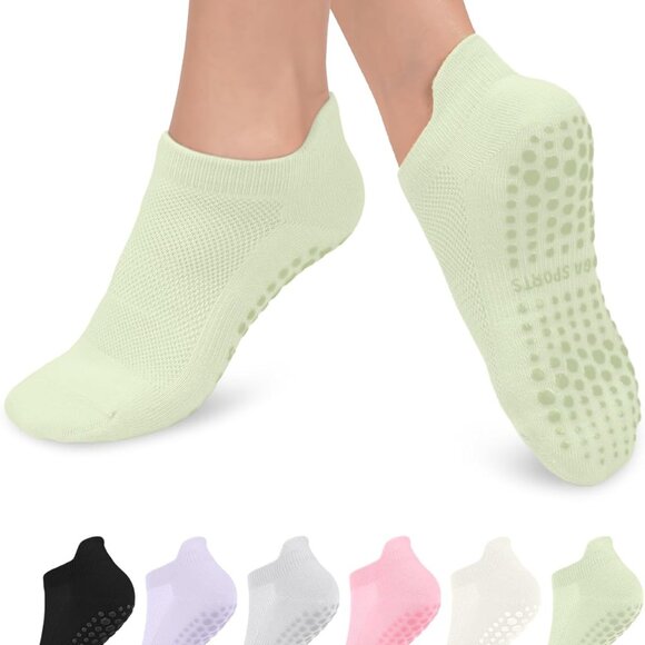 6 Pairs Grip Pilates Socks for Women, Non-slip Yoga Athletic Socks for Barre Bal